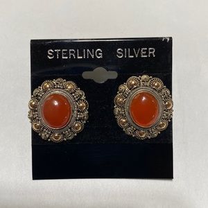 Sterling Silver Two Tone Carnelian Clip-on Earrings 8.47 grams